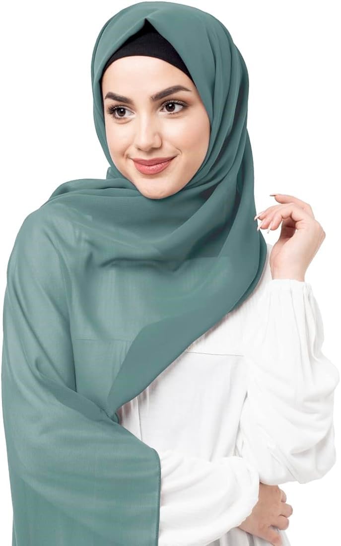 Shoes Lane Women's Sea Green 180X80 Chiffon Maxi Plain Scarf Hijab Sarong Shawl Large Wrap (Sea Green)