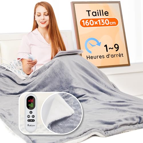 Couverture électrique chauffante, avec arrêt Automatique, 10 Niveaux de Chauffage Jusqu’à 9 Heures, Protection Contre la surchauffe, certifiée ETL, pour...