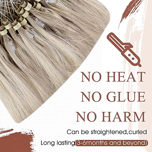 Hetto Micro Beads Hair Extensions Real Human Hair Blonde 16 Inch, Straight Micro Loop Remy Hair - Image 4