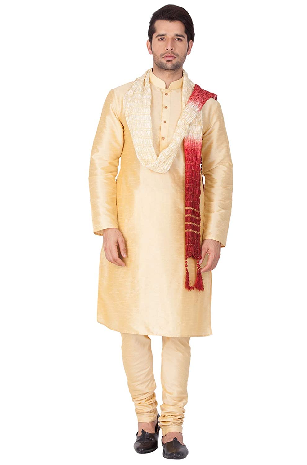 khadija's Men's Banarasi Crush Silk Dupatta Stole for Sherwani Kurta in Double Tone Color White and Maroon.-picture-13
