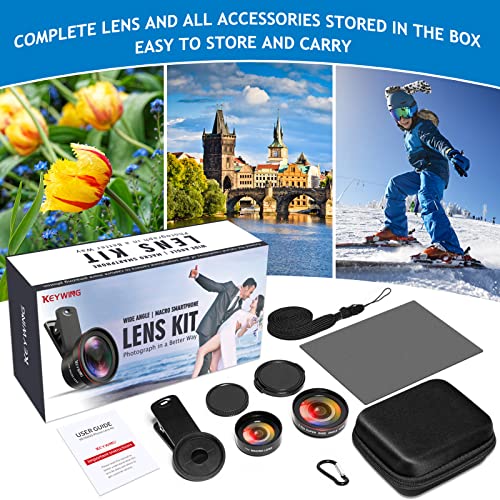 Keywing Phone Lens Kit, 15X Macro Lens For Iphone & Android +0.45X Super Wide-Angle Lens, Phone Camera Lens For Iphone 8 X Xr 11 12 13 14 Pro Max For Samsung, With Travel Case, Cleaning Cloth &Lanyard #TOP5