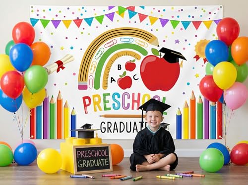 Fondo fotográfico graduación preescolar 7x5ft blanco miniatura 3