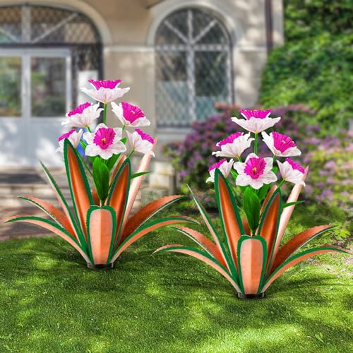 Image of TOMBABY Huge Metal Agave Plants Outdoor Decoration Outdoor Garden Decorated with Flowers Mexican Yard Art Plant Garden Gift(red 2 Pack)