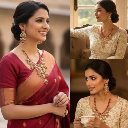 Image of Touchstone Indian Colorful Delicate Desire Traditional Exclusive Designer Jewellery Pendant Sets for Women