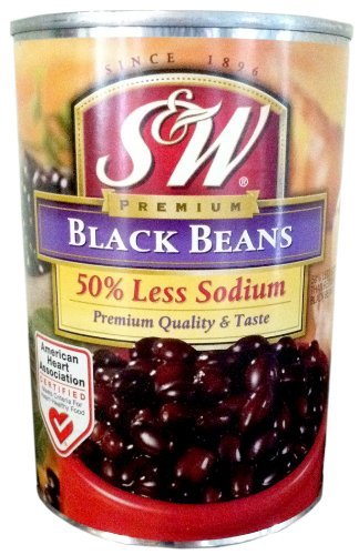 S&W Premium BLACK BEANS 50% LESS SODIUM 15oz (8 Pack)
