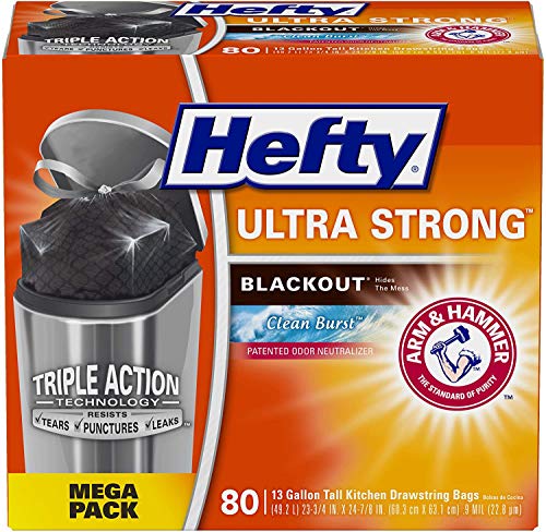 Hefty Ultra Strong Tall Kitchen Trash Bags, Blackout, Clean Burst, 13 Gallon, 160-Count(NP)