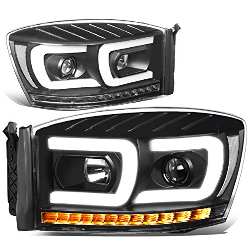 DNA MOTORING HL-HPL-RM06-G2-BK-CL1 Dual 3D LED DRL Sequential Signal Projector Headlights Compatible with 06-08 Dodge Ram 1500/06-09 Dodge Ram 2500 3500,Black/Clear