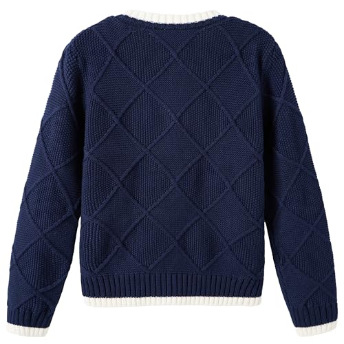 UMELOK Girls Cardigan Sweater Full Zip-Up Long Sleeve School Uniform Cotton Fall Jacket 6-14Y2