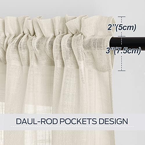 PONY DANCE Voile Curtains for Bedroom - Thick Faux Linen Front Door Curtain Sheer Slot Top Curtains & Panels for Living Room, One Pair, 52 inch Wide x 84 inch Long, Beige Cream