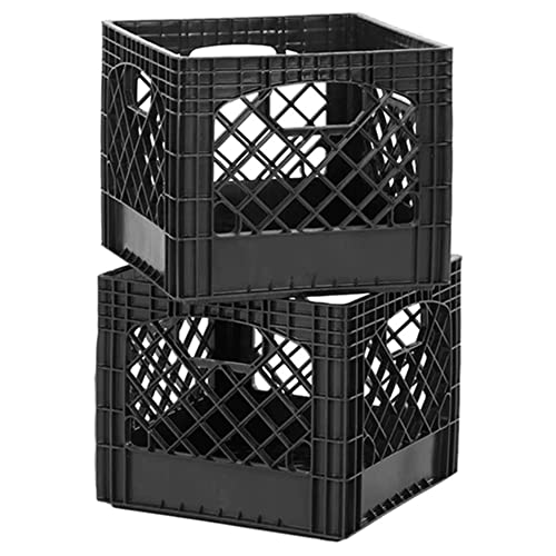 Juggernaut 16 Quart Storage Stackable Storage Crate with Handles, 2 Pack, Black
