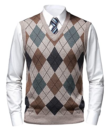 Herothorn Herren Diamant West Dick Strickweste Business Ärmellose Pullunder Wollweste Argyle Lässig V-Ausschnitt Pulloverwestee Gestrickt Pullover für Männer