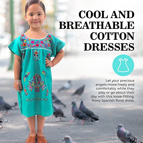 Embroidered Puebla Mexican Dress for Girls, Handmade Traditional Mexican Dress for Girls, Cotton Floral Girls Mexican Dress4