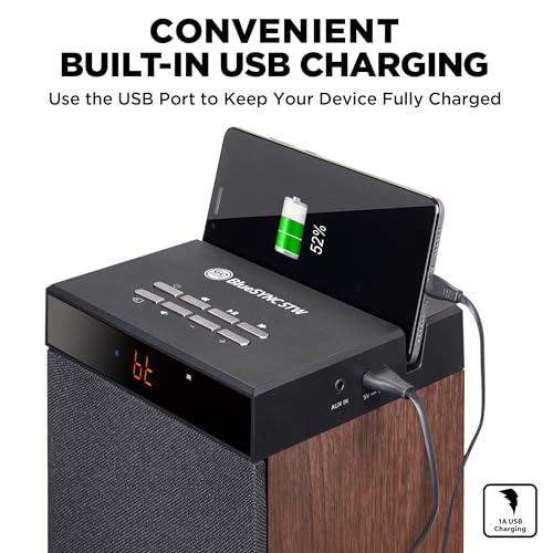 Image of GOgroove Bluetooth Tower Speaker with Subwoofer Built in - Floorstanding Home Speaker with Powerful Bass and Dual Drivers, 120W Peak Power, MP3 3.5mm Aux, USB 2.0 Port Flash Drive, FM Radio (Walnut)