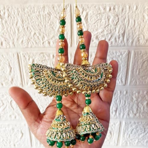 Image of Adikala Craft Store Handmade Ethnic Latkan Tassel Set of 2 for Saree Pallu, Blouse, Suits, Dupatta, Lehenga Decor | Ethnic Saree Pallu, Blouse, Suit, Dupatta & Lehenga Decoration (Green Pearl)