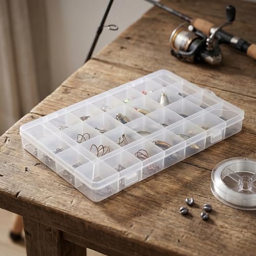 Image of MAHIONG 20PCS 28 Grids Clear Plastic Organizer Box with Fixed Dividers for Beads, Fishing Tackles & Small Parts Storage (7.9x6.2x1.2in)
