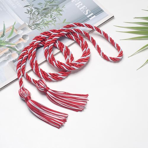 Image of ONUPGO Red White Graduation Cord, Graduation Honor Cords Rayon Braided Tassel Cord for 2026, 68 inch Polyester Yarn Long Robe Honor Rope for Graduation Students, Bachelor Gown