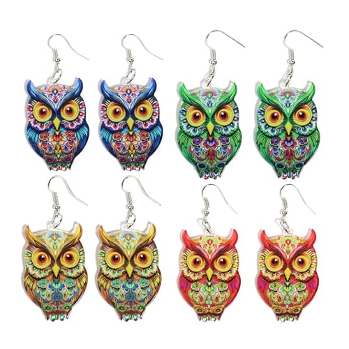 MIUPOO Owl Dangle Earrings Boho,Moth Colorful Acrylic Drop Earrings,Statement Acrylic Boho Vintage D