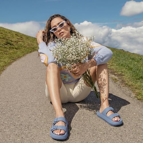 Image of CUSHIONAIRE Fame Pillow Recovery Sandals for Women, Adjustable Double Buckle Waterproof EVA Cloud Slides for Women