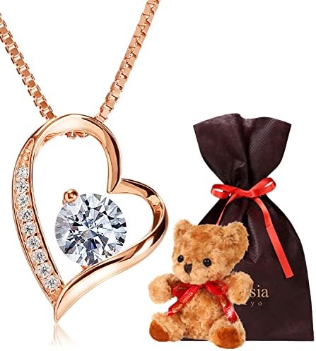 （13:30時点） lapisia 刻印可 アレルギー対応 スワロフスキージルコニア採用 オープンハート ペンダント ネックレス レディース プレゼント ギフト セット（刻印無し,ピンクゴールド（テディベアセット））
