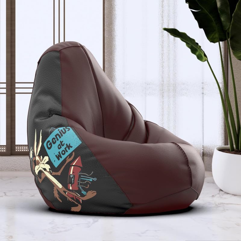 Biggie Bean Bag 4XL Bean Bag Chair with Beans Filled-Perfect for Living Room,Bedroom,Study-Sale Design(Printed-Genius At Work-Maroon)-Faux Leather-image-3