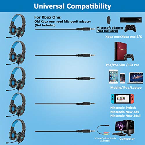 Cocoda Gaming-headset voor PS4, pc, Xbox One, ruisonderdrukking, professionele over-ear hoofdtelefoon met microfoon en volumeregeling, 3,5 mm headset, gaming voor PS3, laptop, Mac, mobiele telefoon, tablet switch - Afbeelding 4