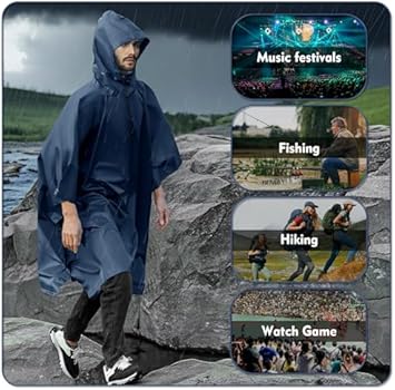 Baogaier Poncho Pluie Enfant, Léger Respirant Filles Garçons RéUtilisable Imperméable Veste à capuche, Unisexe Cape De Pluie Imperméables l'extérieur Vêtements pour 6-10 Ans, Bleu