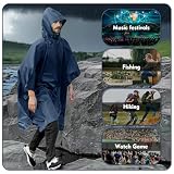 Sensong Regenponcho Wasserdicht Regencape mit Kapuze Multifunktionales Regenmantel Wiederverwendbar Regenkleidung Faltbare Ripstop Damen Herren für Wandern Camping Angeln Täglichen Gebrauch Blau