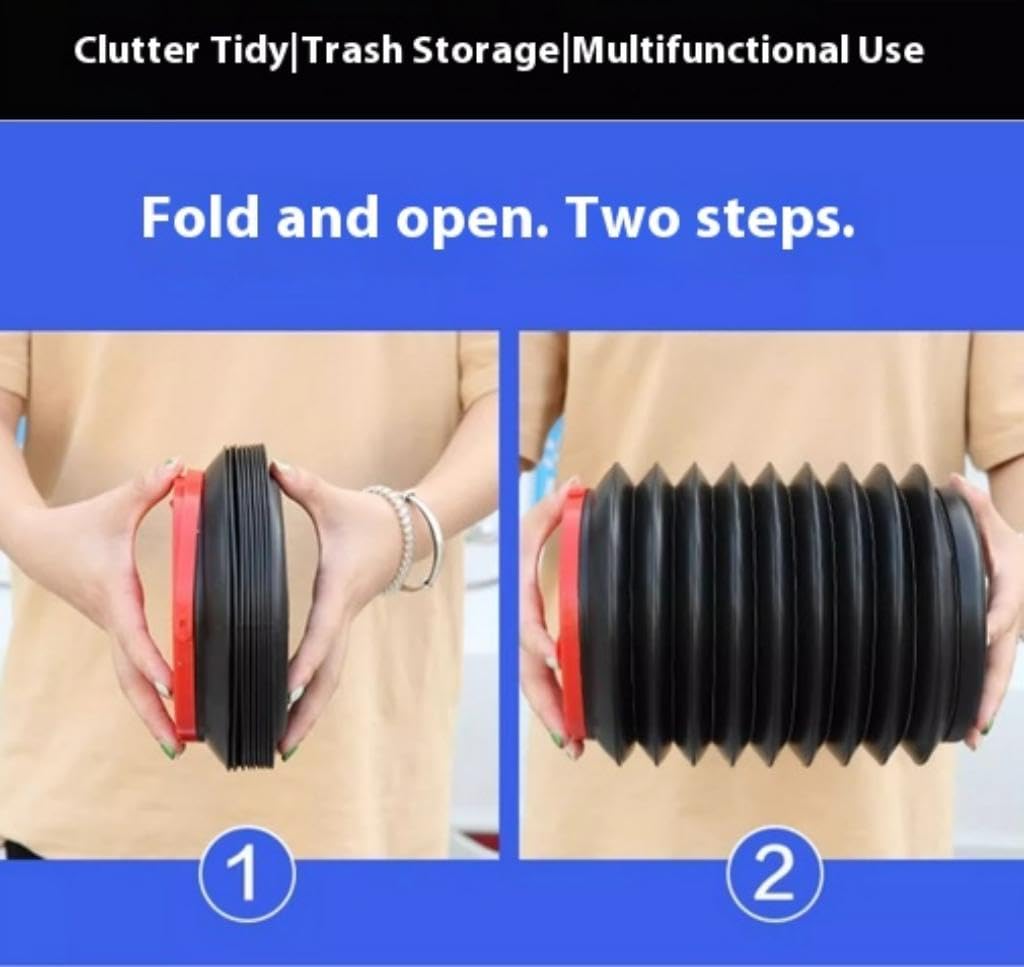 Collapsible Car Trash Bin, 23.5 cm Portable Waste Container with Lid, Black and Red - Image 6