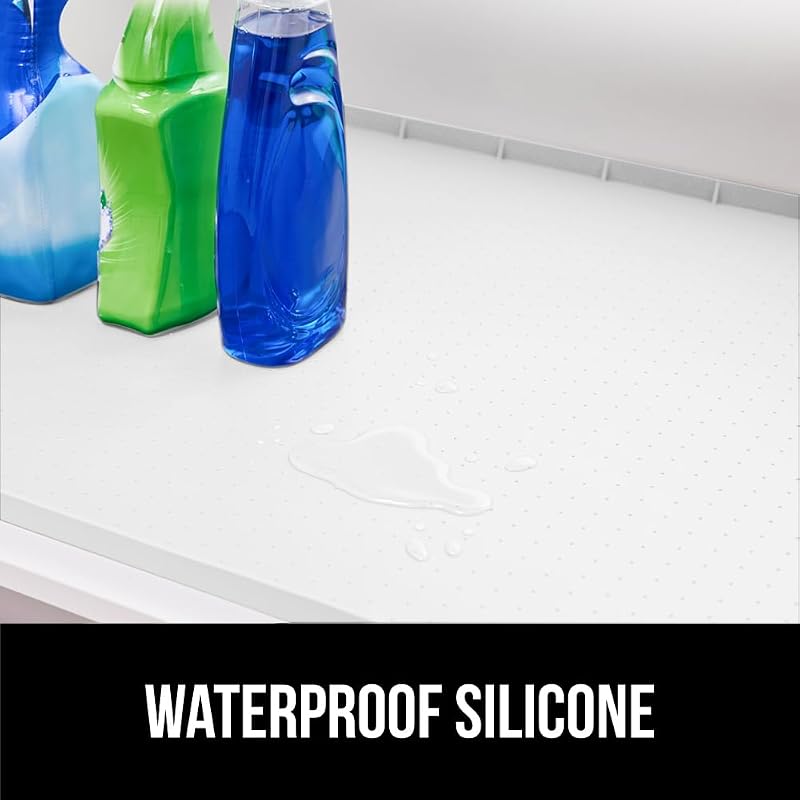 Gorilla Grip Silicone Under Sink Mat with Raised Lip and Ultra Microfiber Dish Drying Mat, Mat Size 19x22 White, Waterproof, Mat Size 16x18 Gray, Water Absorbent, 2 Item Bundle