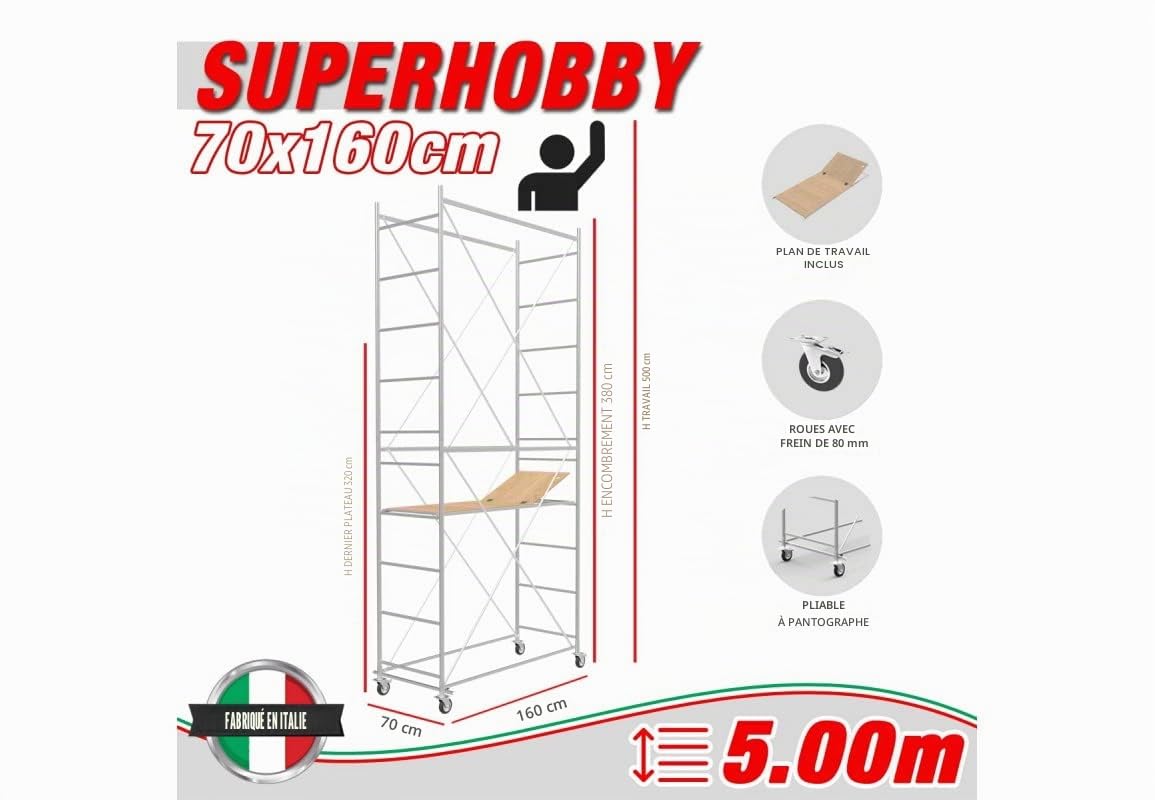 SC Edil Fabbrica Trabattelli Échafaudage, hauteur de travail 5 m, en acier, série SUPER HOBBY, fabriqué en Italie, I SCEDIL