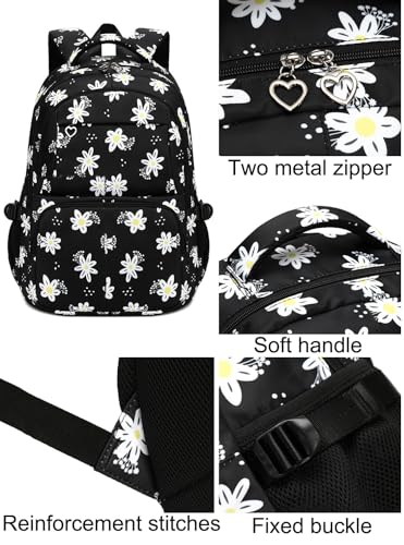 JiaYou Girls Flower Pattern Primary School Backpack Midlle School Laptop Bag 3Pcs Sets with Lunch Bag and pencil case(Pink-3Pcs,29 Liters)4