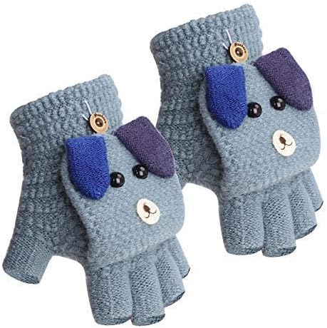 JINTN Boys Girls Flip Top Gloves Winter Warm Mitten Knit Thermal Fingerless Gloves for Kids Children Students Half Finger Glove Toddler Hand Warmer Running Riding Driving Ski Snow Gifts
