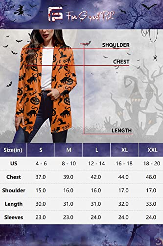 For G And Pl Women's Halloween Ghost Boo Pumpkin Cardigan Long Sleeve Clothing Outfit Outerwear Black Cat Orange L #TOP6