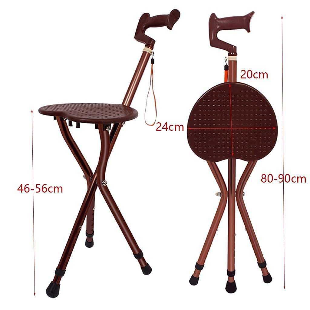Bastone da passeggio Stampella Sgabello telescopico pieghevole Sedia in alluminio A tre gambe Antiscivolo Sgabello per bastone da passeggio Camminatore leggero Adatto per gli anziani Stampella-11.19