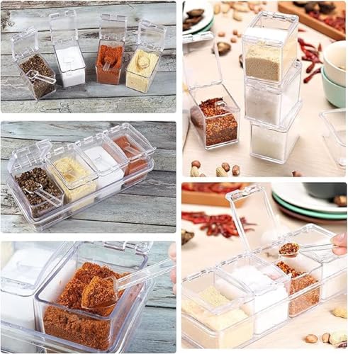 Image of HAMSA Multipurpose Spice Jars For Kitchen, Masala Box, Detachable Container Small Spices Rack, Salt Sugar Pepper Seasonings Jar, small box storage with spoon Acrylic, Masala Dani,Dabba For Kitchen