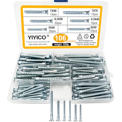 Confirmat Schrauben Möbelschrauben Möbelverbinder 110Stk 5x40 5x50 6.3x40 6.3x50 7x50 7x70 Verbindungsschrauben für Möbel