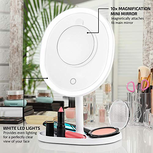 Image of OVENTE 9 inch Rechargeable Lighted Tabletop Vanity Makeup Mirror, White MOT22W