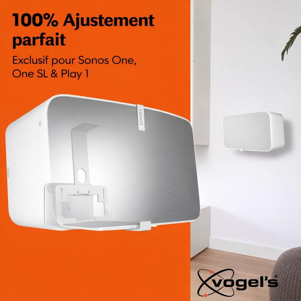 Vogel's Sound 3205 Support Mural Universel pour Enceintes, Orientable Jusqu'à 70º, Inclinaison Jusqu'à 10º, Poids Max. 6,5 Kg, Convient Ã‰Galement pour Sonos Five, Denon HEOS 5 & 7, Blanc (1x)
