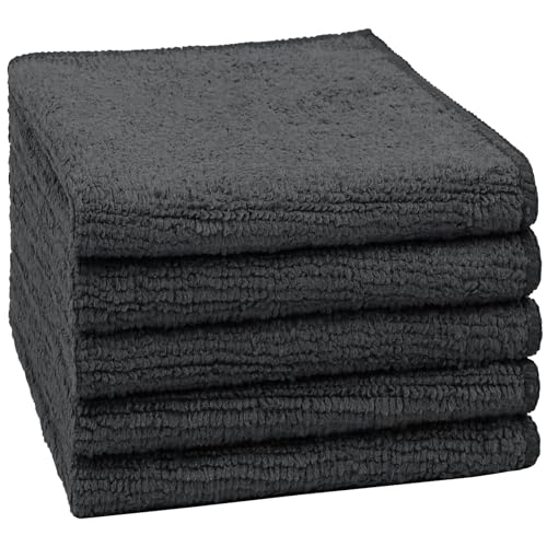 Image of Orighty Washcloths, 5 Pack Microfiber Face Towels, Highly Absorbent and Soft Feel Wash Cloths & Hand Towels for Bathroom, Hotel, Spa, and Gym, 11.5x11.5 Inch, Black