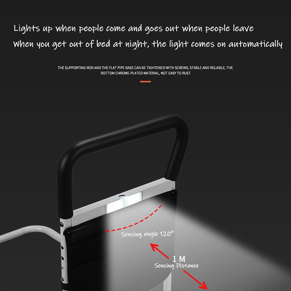 Sponde Letto Anzian,Imaniglia Letto Anziani Per Alzare,Aiuto Per Alzarsi Dal Letto Anziani,Adjustable Bed Assistance Tracks with Bag,Sensore luminoso staccabile,Fall Prevention,for Elderly,Adults