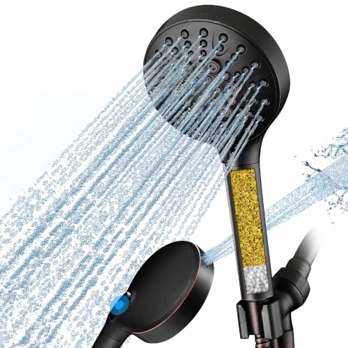 Image of BRIGHT SHOWERS Filtered Shower Head with Handheld, High Pressure 9 Spray Mode Showerhead with Long Hose and Bracket, Water Softener Filters Beads for Hard Water - Removes Chlorine, Oil-Rubbed Bronze