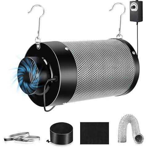 Growtent Garden Air Carbon Filter Smellines Control with Australia Virgin Charcoal for Inline Duct Fan, Grow Tent, Pre-filter Included (4"(Filter+Fan+Ducting+Vent Cover)) Cover