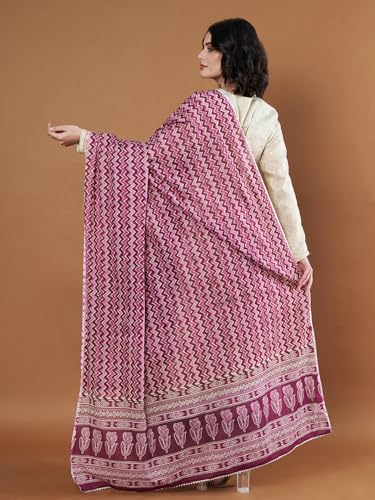 Image of Women's Cotton Blend Floral Print Dupatta with 2.20 Meters | Women's cotton printed dupatta with tassels