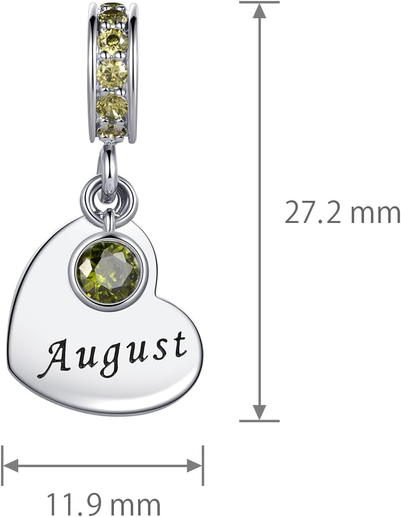 NARTGO January-December Birthstone Birthday Charm Heart Dangle Beads Jewelry Gift for Women Compatible with Pandora Bracelets & Necklaces - Image 3