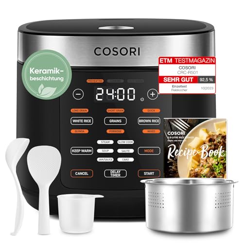 COSORI Reiskocher, Keramikbeschichtung, Rice Cooker 5 L, Multikocher mit 17 Programme, Fuzzy-Logik...