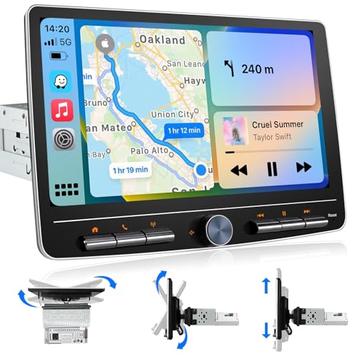 Wireless CarPlay Single Din Touchscreen Car Stereo Wireless Android Auto 2G+32G Detachable 10 Inch Touch Screen Android Car Radio Car Play Bluetooth AM/FM GPS Navigation WiFi Car Audio Receiver