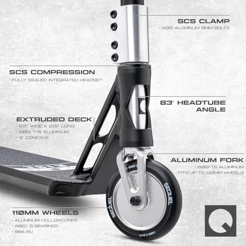 Image of Sequel Rise Stunt Scooter - Complete Pro Trick Scooter with Aluminum Frame, 110mm Wheels, 220 lbs Weight Capacity, Ages 8+