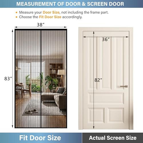 38" x 83" Magnetic Screen Door w/ 36 Magnets & Weighted Bottom (Black) - image 2