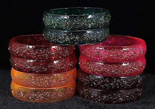 Image of NMII Glass with Glitter and Feather Design Glossy Finished Multicolor Kada Set For Girls and Women