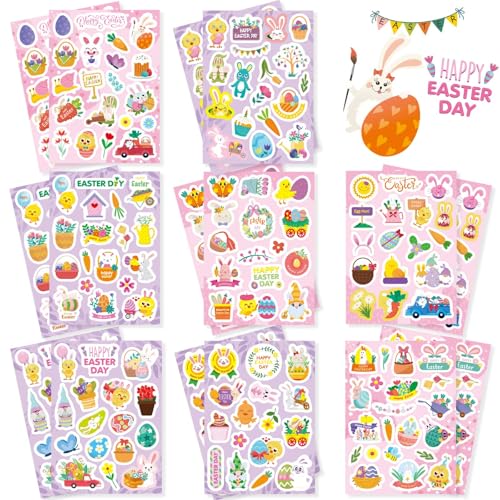 Fyvadio Lot de 282 autocollants de Pâques, œufs de Pâques, lapin, autocollants pour enfants et adultes, autocollants mignons pour skateboard, bouteilles d'eau, scrapbooking, journal indésirable,